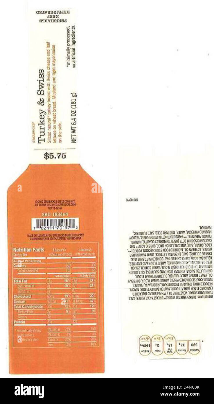 Core-mark Atlanta Division, Race Trac, Starbucks e Flying Food Group hanno ricordato panini, parfait, involtini, piatti e insalate a causa dei potenziali rischi di contaminazione. I consumatori devono evitare il consumo e restituire i prodotti interessati per ottenere un rimborso. Foto Stock