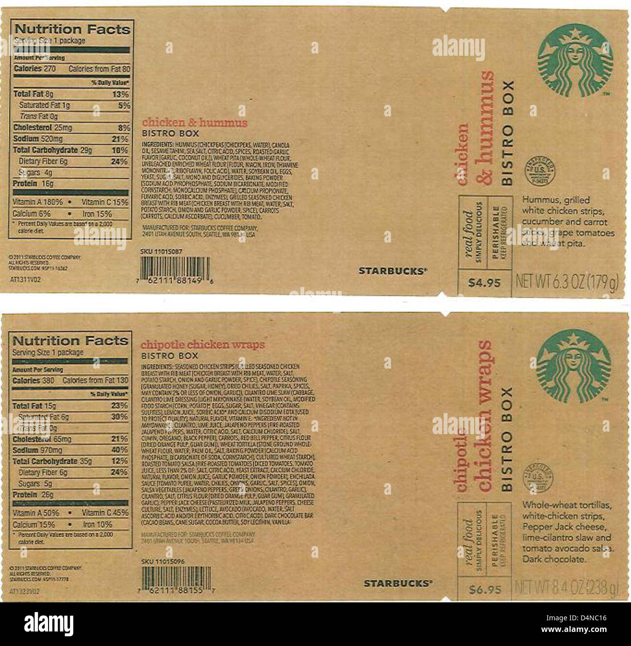 Core-Mark Atlanta Division, Race Trac, Starbucks e Flying Food Group hanno annunciato un richiamo di vari panini, parfait, involtini, piatti e insalate a causa dei potenziali rischi di contaminazione. I clienti interessati devono smaltire o restituire i prodotti. Foto Stock