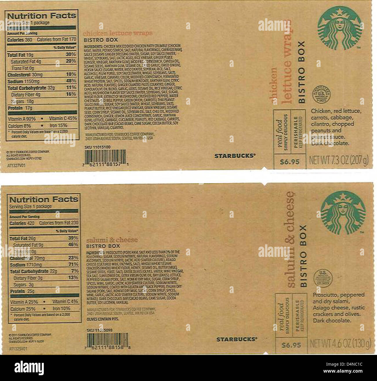 Core-Mark Atlanta Division, Race Trac, Starbucks e Flying Food Group hanno pubblicato un richiamo su panini, parfait, involtini, piatti e insalate a causa di potenziali problemi di sicurezza alimentare. I consumatori devono smaltire o restituire i prodotti interessati al luogo di acquisto. Foto Stock