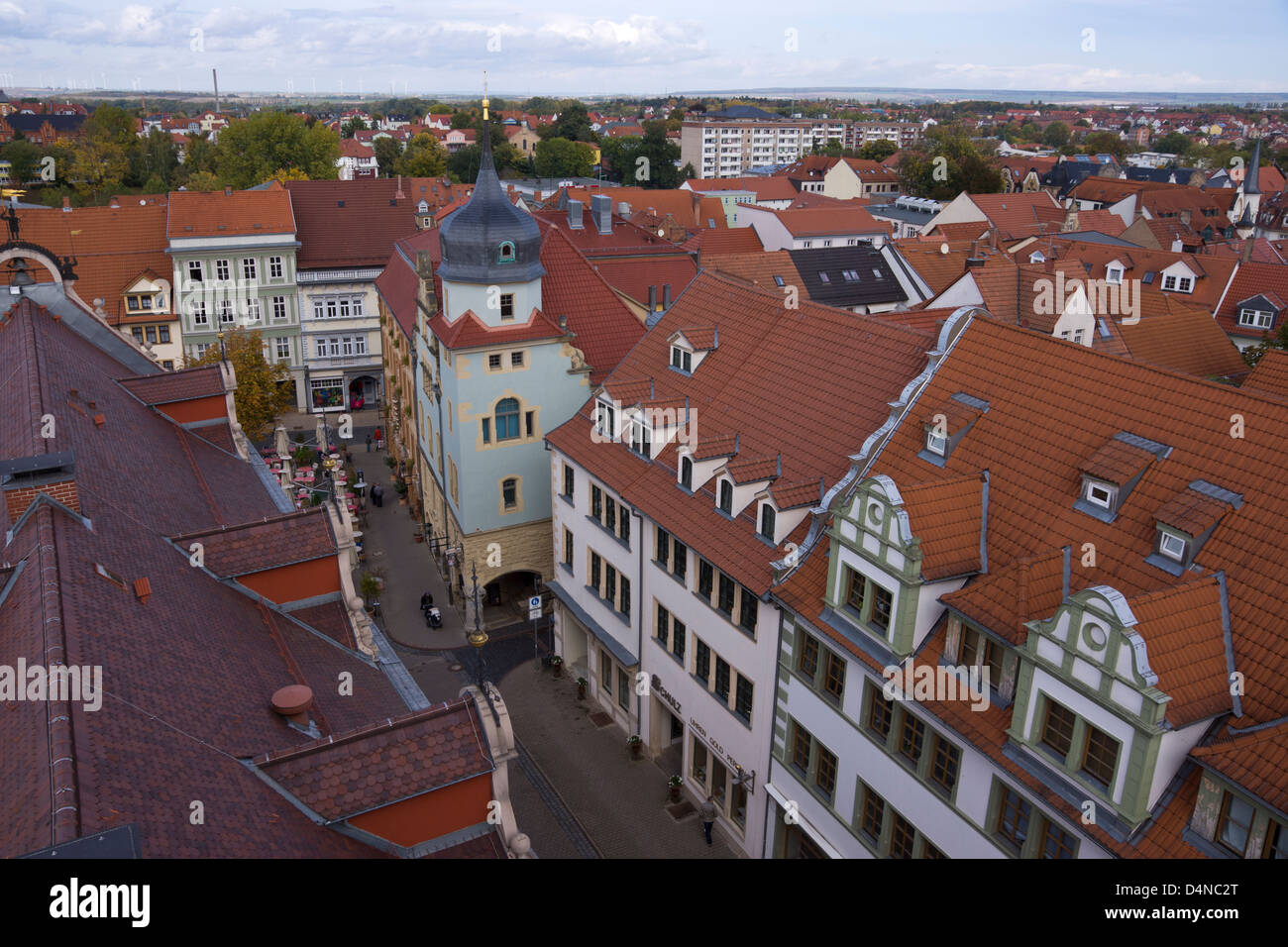 Vista dalla torre del palazzo comunale verso il Gotha, Turingia, Germania, Europa Foto Stock