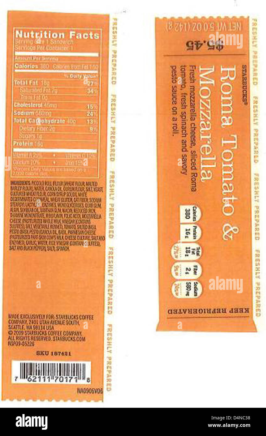 Core-mark Atlanta Division e Flying Food Group hanno ricordato una varietà di panini, parfait, involtini, piatti e insalate a causa della potenziale contaminazione. Si consiglia ai clienti di restituire i prodotti interessati. Foto Stock