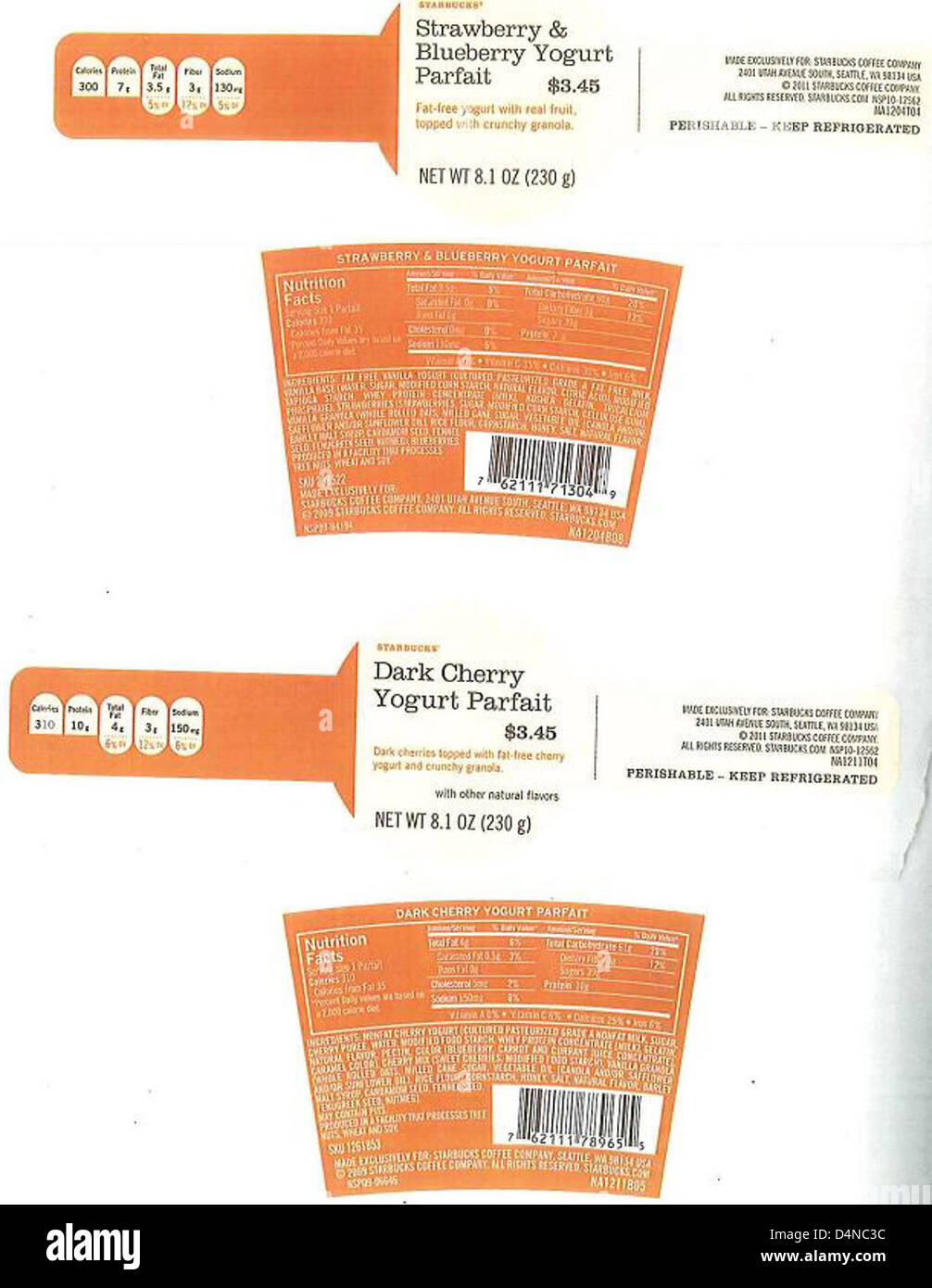 Il core-mark Atlanta Division e il Flying Food Group hanno ricordato panini, involtini, parfait e insalate per motivi di sicurezza alimentare. Questi prodotti venduti presso Race Trac e Starbucks devono essere restituiti immediatamente. Foto Stock