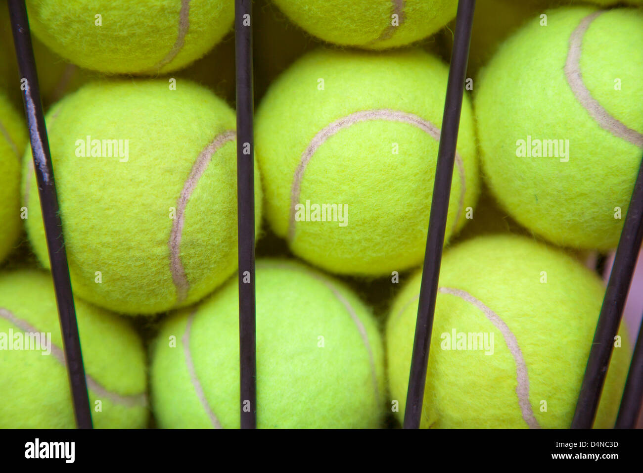 In prossimità delle palle da tennis in un cestello Foto Stock