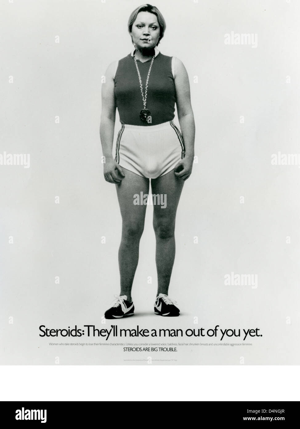 Una campagna di servizio pubblico è stata lanciata dal Dipartimento di Educazione e Dipartimento di salute e servizi umani per informare gli atleti sui pericoli di farmaci che migliorano le prestazioni e l'uso di steroidi nello sport. Foto Stock