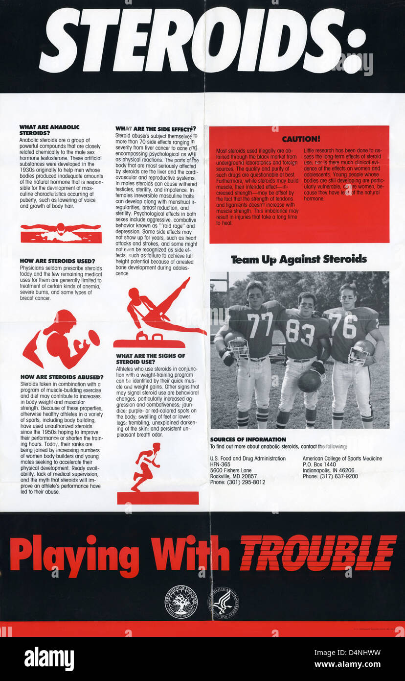 Negli anni '1980, un annuncio di servizio pubblico è stato rilasciato dal Dipartimento di Educazione, Dipartimento di salute e servizi umani, e dalla Drug Enforcement Administration per aumentare la consapevolezza sui pericoli dell'abuso di steroidi, soprattutto negli sport e tra gli atleti. Foto Stock