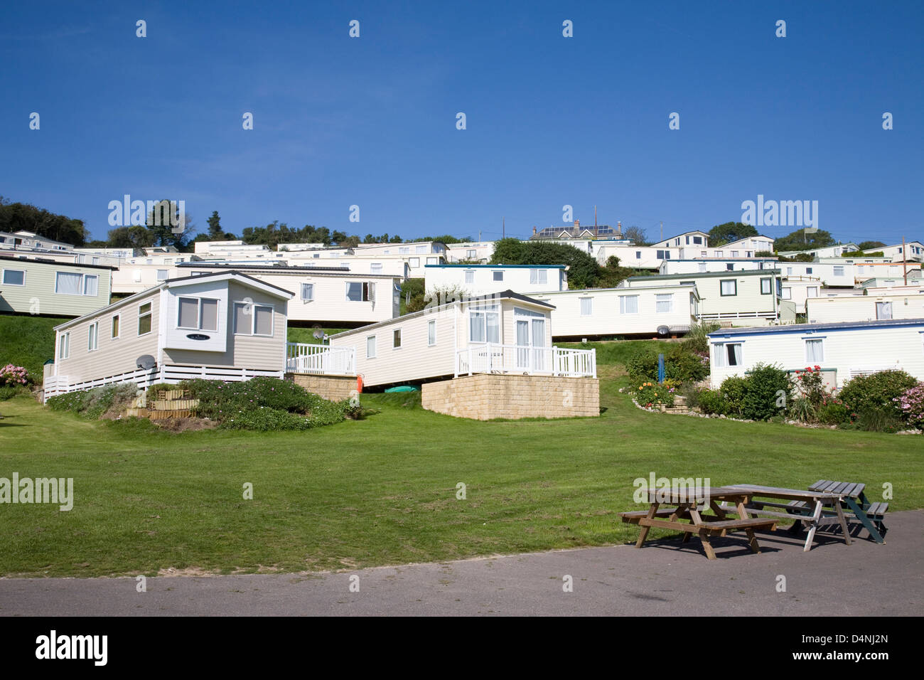 Testa di birra caravan park, Birra nel Devon, in Inghilterra. Foto Stock