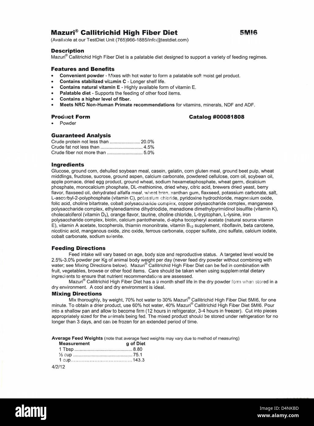 LabDiet, Mazuri e PMI Nutrition International hanno ricordato alcuni prodotti per l'alimentazione animale a causa di livelli elevati di vitamina che potrebbero rappresentare un rischio per la salute degli animali. Foto Stock