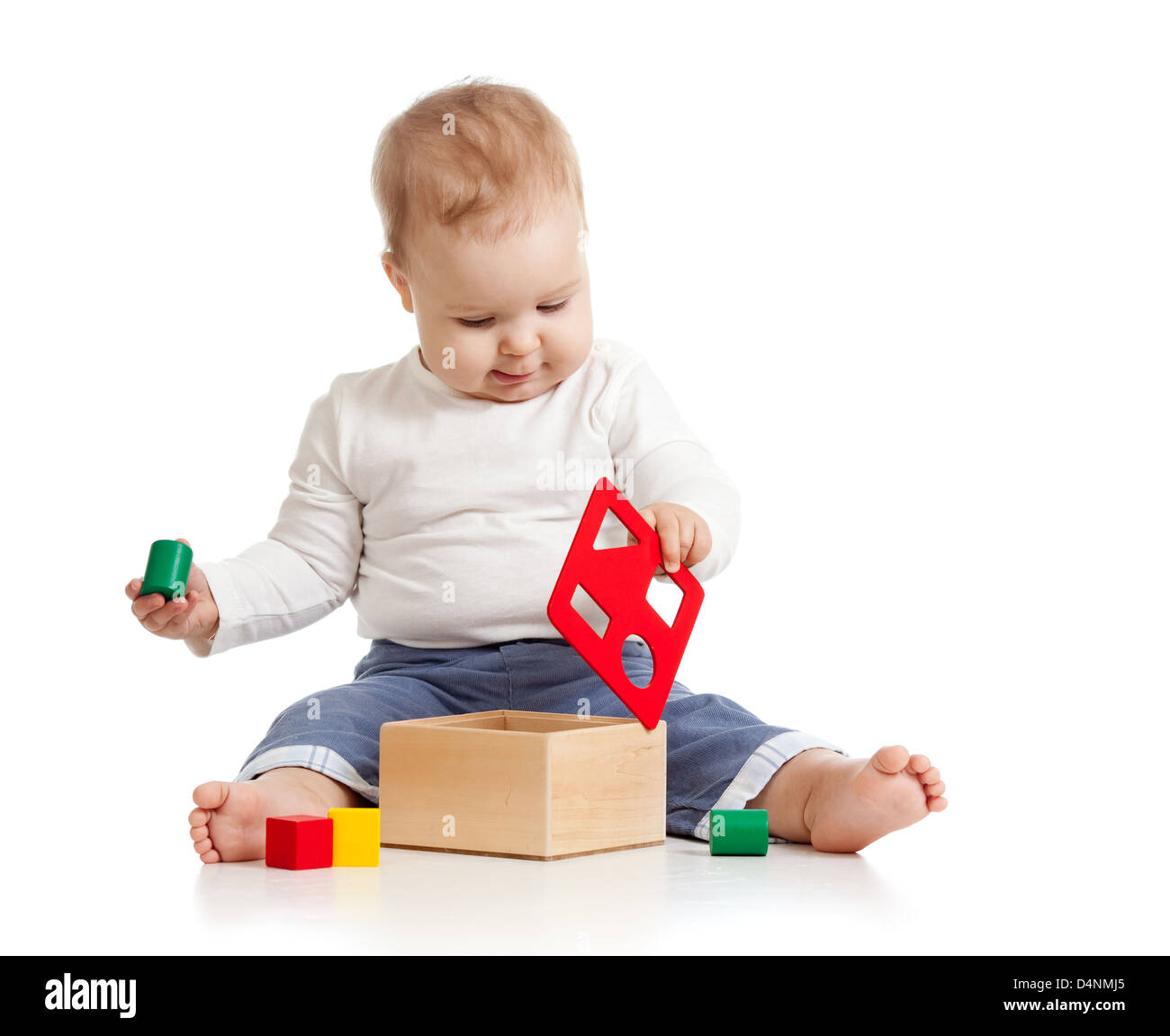 Pretty baby con colorati giocattolo educativo Foto Stock
