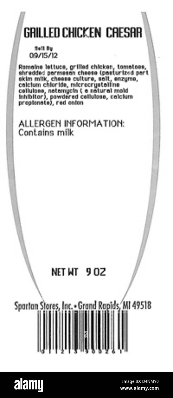 È stato pubblicato un richiamo per vari prodotti gastronomici venduti da Spartan Stores a causa della potenziale contaminazione con Listeria monocytogenes, un batterio nocivo che può causare gravi malattie. I consumatori devono evitare di consumare questi prodotti e verificare la presenza di marchi interessati. Foto Stock