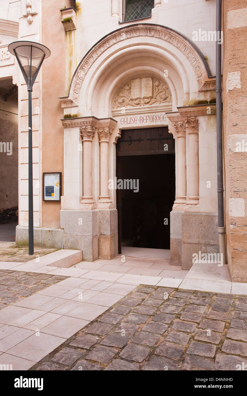 L'entrata dell'Eglise Reformee in Angers. Foto Stock