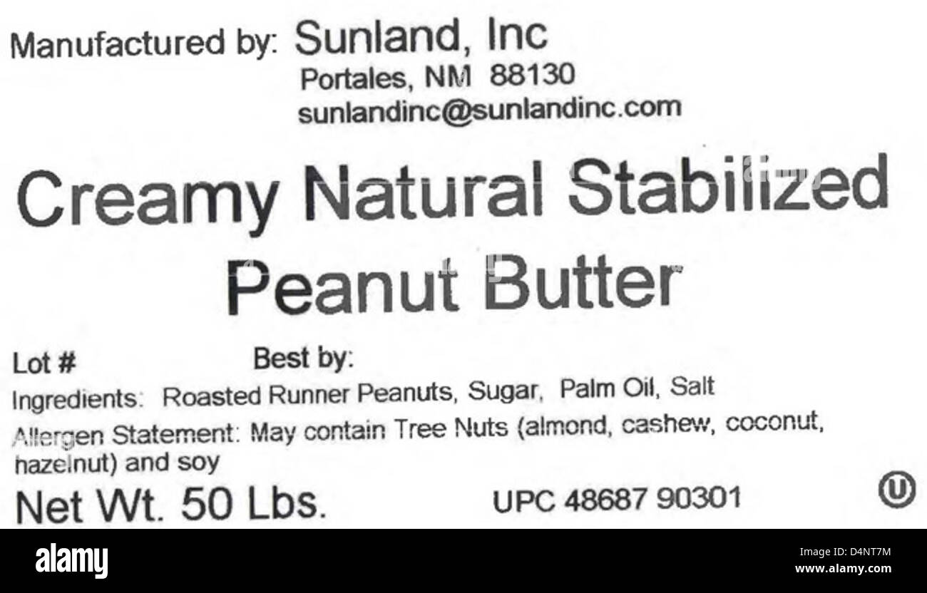 Archer Farms, Sunland Inc. E Trader Joe's hanno richiamato vari prodotti alimentari a causa di potenziali rischi di contaminazione. Si consiglia ai consumatori di controllare gli elenchi dei prodotti interessati e di restituirli ai negozi per ottenere un rimborso o lo smaltimento per evitare rischi per la salute. Foto Stock