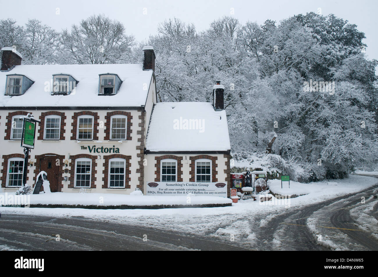 Jersey Isole del Canale vicolo del paese in freak tempeste di neve di marzo 2013 Foto Stock