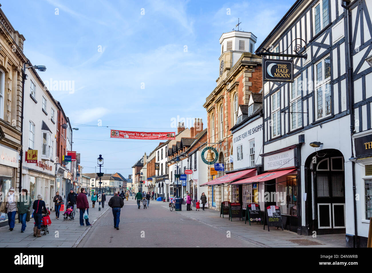 Nottingham Street nel centro della città, Melton Mowbray, Leicestershire, Regno Unito Foto Stock