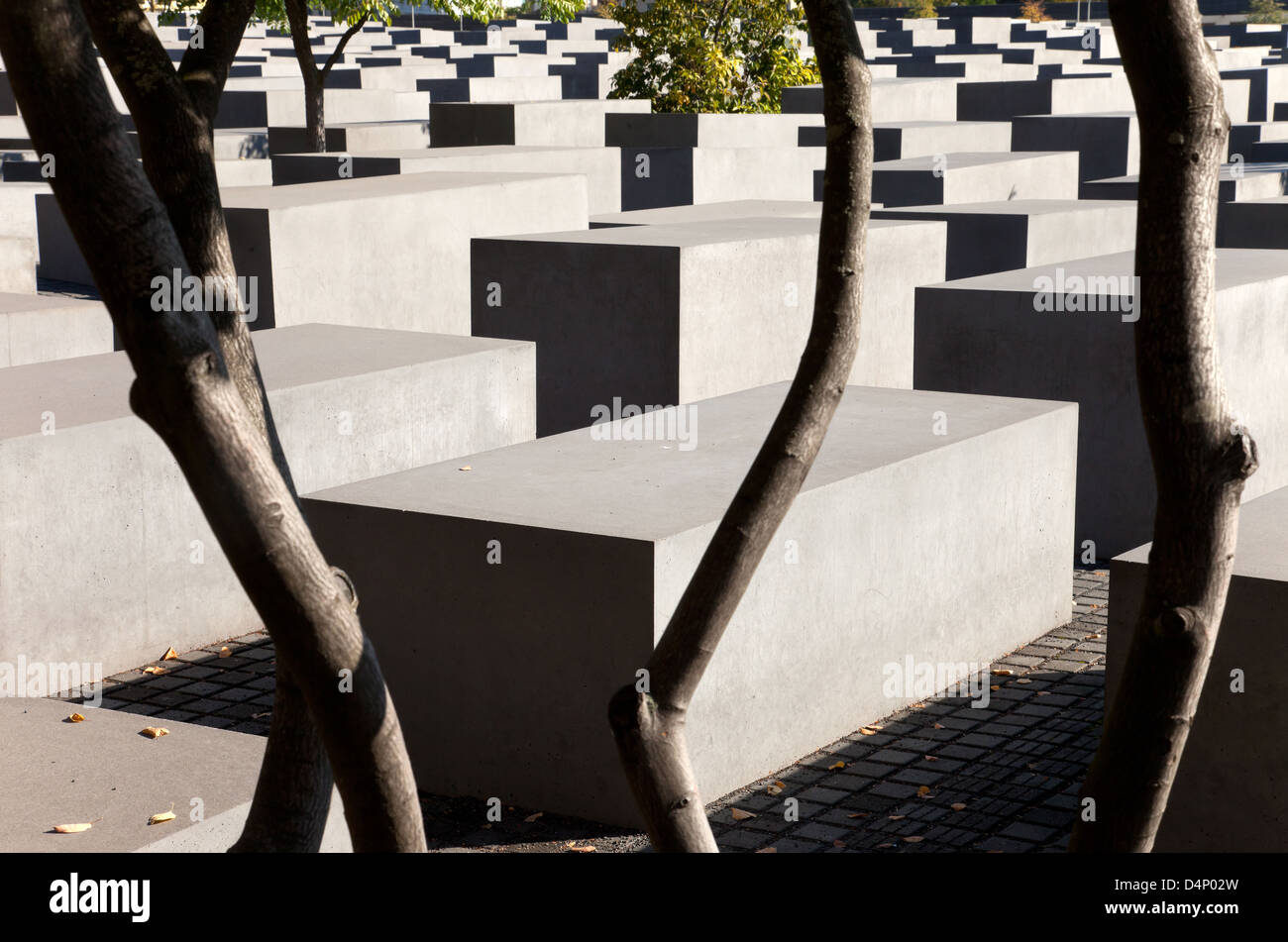 Berlino, Germania, colonne di cemento del monumento commemorativo dell'Olocausto Foto Stock