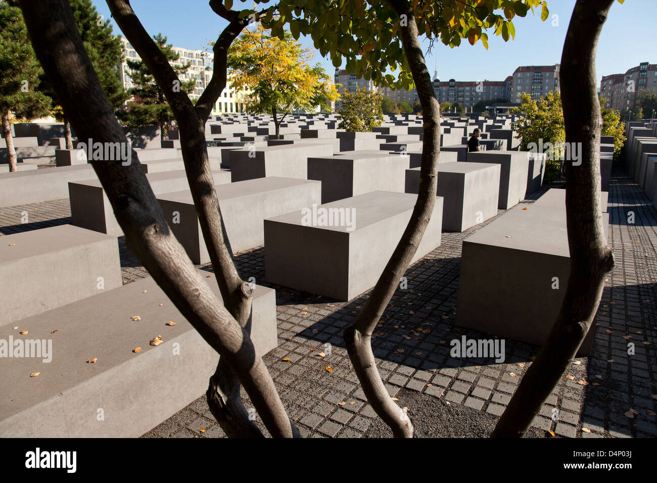 Berlino, Germania, colonne di cemento del monumento commemorativo dell'Olocausto Foto Stock