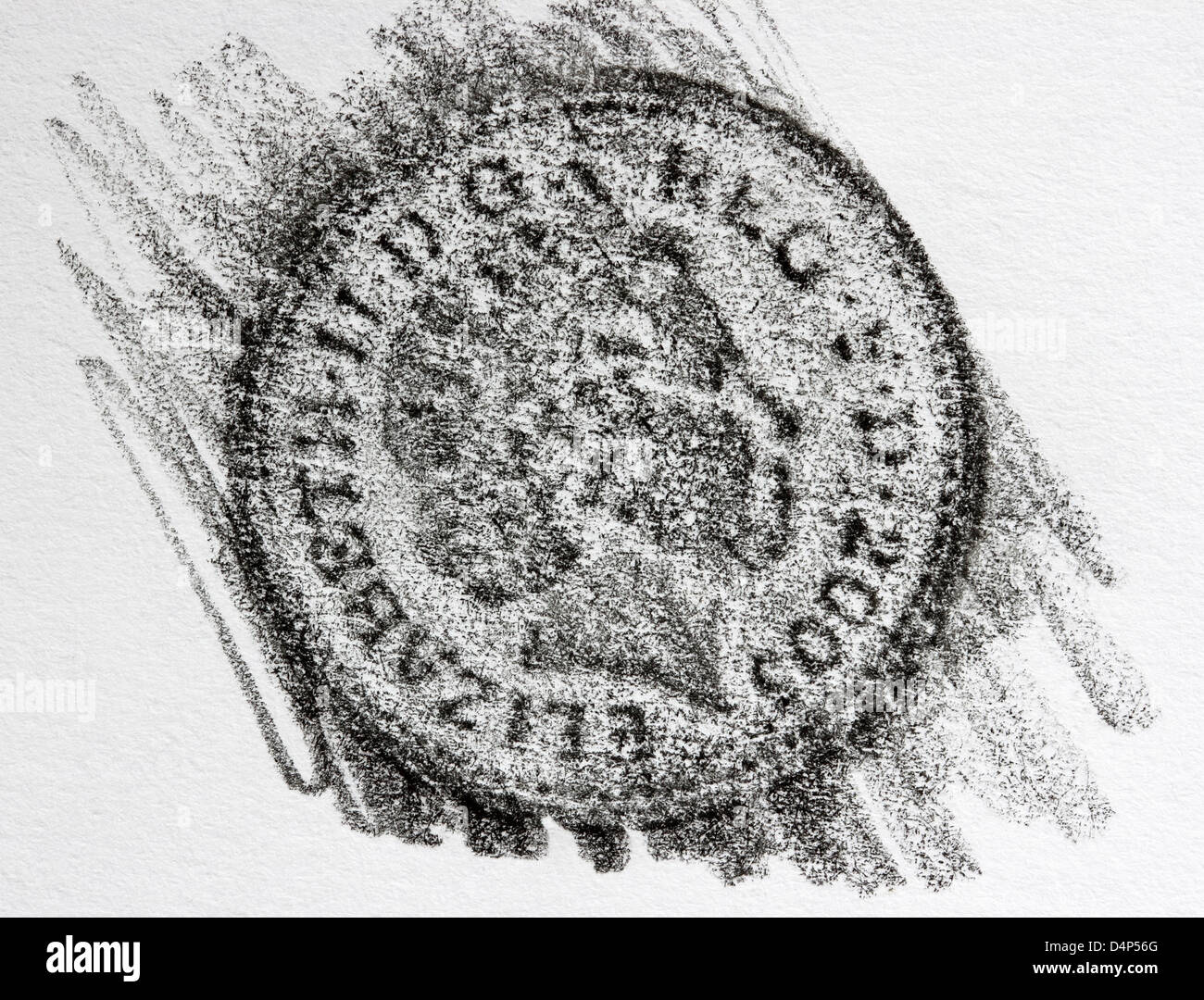 Sfregamento a matita di una moneta da £1. Sfregamento delle monete britanniche Foto Stock
