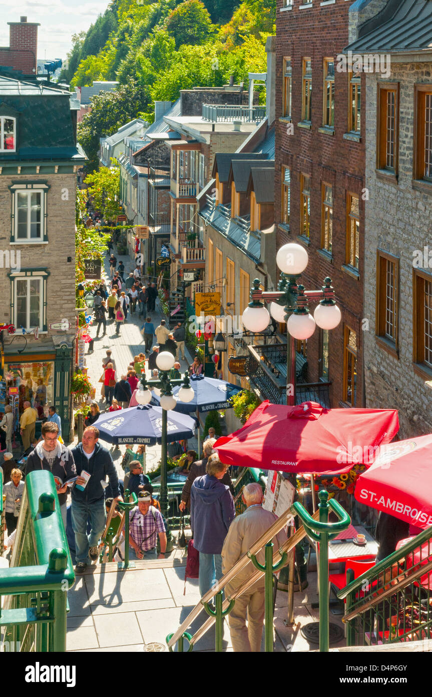 Visualizza in basso Rue du Petit Champlain, Old Quebec Quebec City, Quebec, Canada Foto Stock