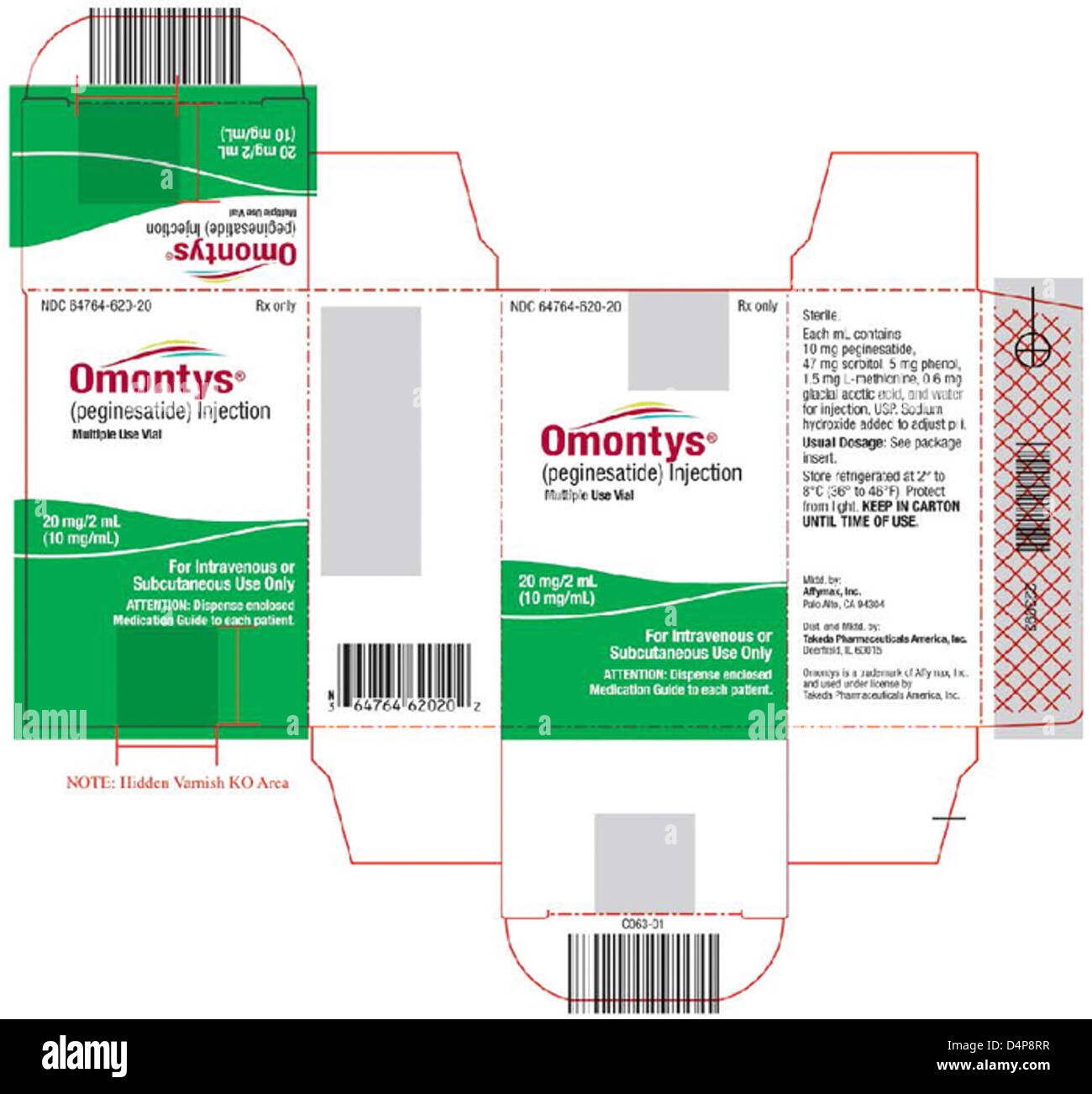 Takeda Pharmaceutical Company e Affymax hanno ricordato l'iniezione di OMONTYS (peginesatide) a causa del potenziale di reazioni avverse gravi, comprese gravi reazioni allergiche. I consumatori e gli operatori sanitari sono invitati a rivedere i lotti interessati e ad adottare le misure appropriate per la sicurezza. Foto Stock