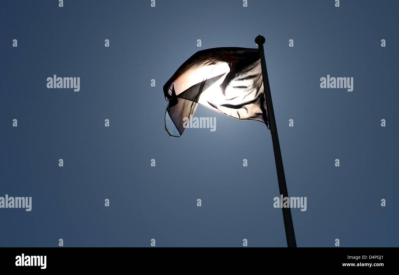 Un flag viene mostrato durante la UEFA Under21 campionato a Oerjans Vall stadium di Halmstad, Svezia, 22 giugno 2009. Foto: Friso Gentsch Foto Stock