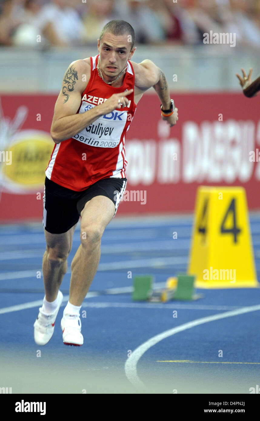 Azerbaijani Ramil Guliyev mostrato in azione durante gli uomini?s 200m semi finale alla XII IAAF Campionati del Mondo di atletica leggera, Berlino, Germania, 19 agosto 2009. Foto: Annibale Foto Stock