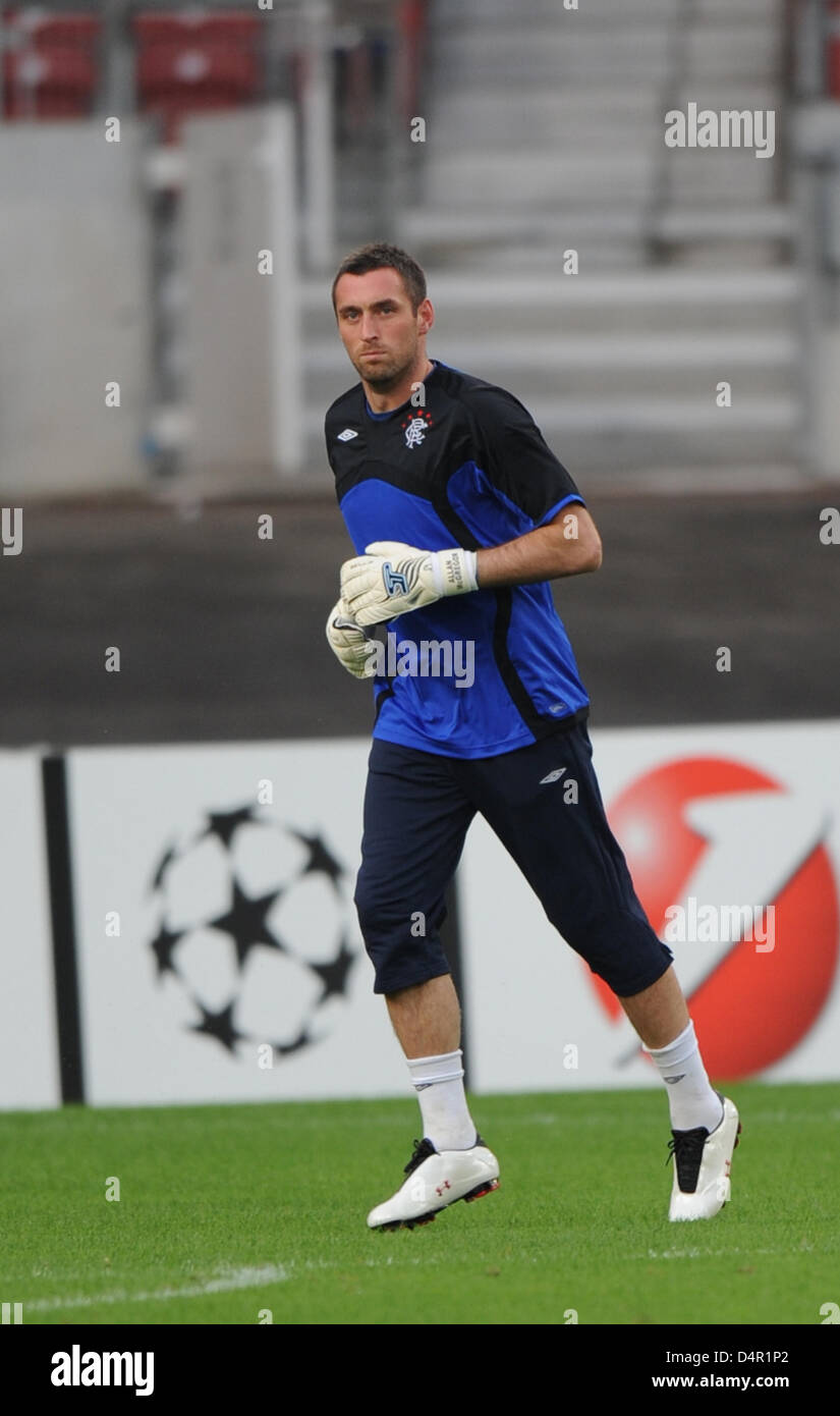 Glasgow Rangers? Il portiere Allan McGregor nella foto durante una formazione a Mercedes-Benz Arena stadium di Stoccarda, Germania, 15 settembre 2009. Glasgow Rangers affronteranno il tedesco VfB Stoccarda per la UEFA Champions League gruppo G corrisponde il 16 settembre 2009. Foto: Marc Mueller Foto Stock