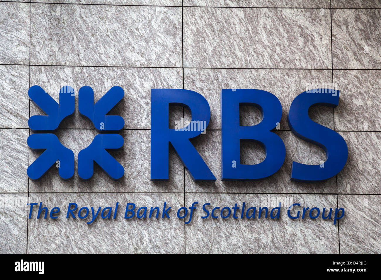Una vista generale della Royal Bank of Scotland (RBS) logo in Devonshire Square office di Londra Foto Stock