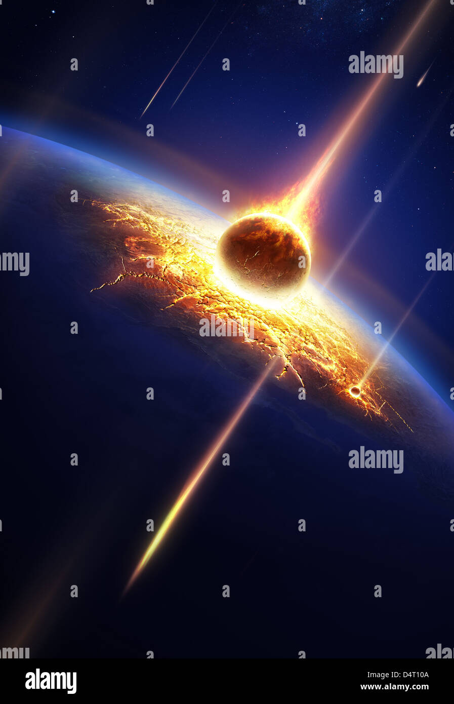 La terra in un Meteor doccia (elementi di questa immagine fornita dalla NASA- earthmap per render dal http://visibleearth.nasa.gov) Foto Stock