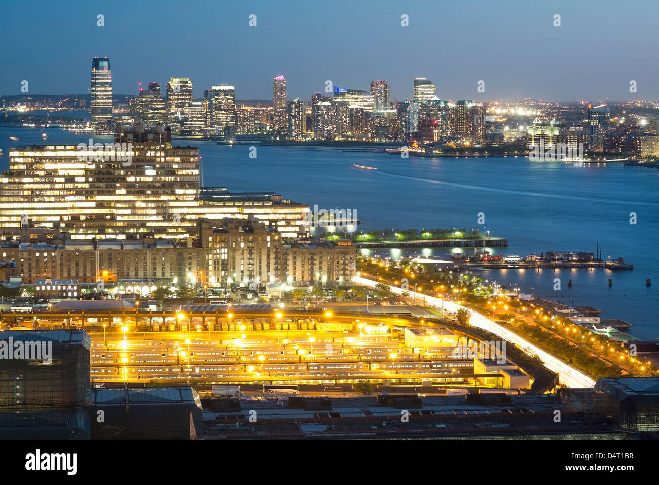 La città di New York Manhattan, vista aerea, paesaggio, paesaggio, skyline del fiume Hudson Foto Stock