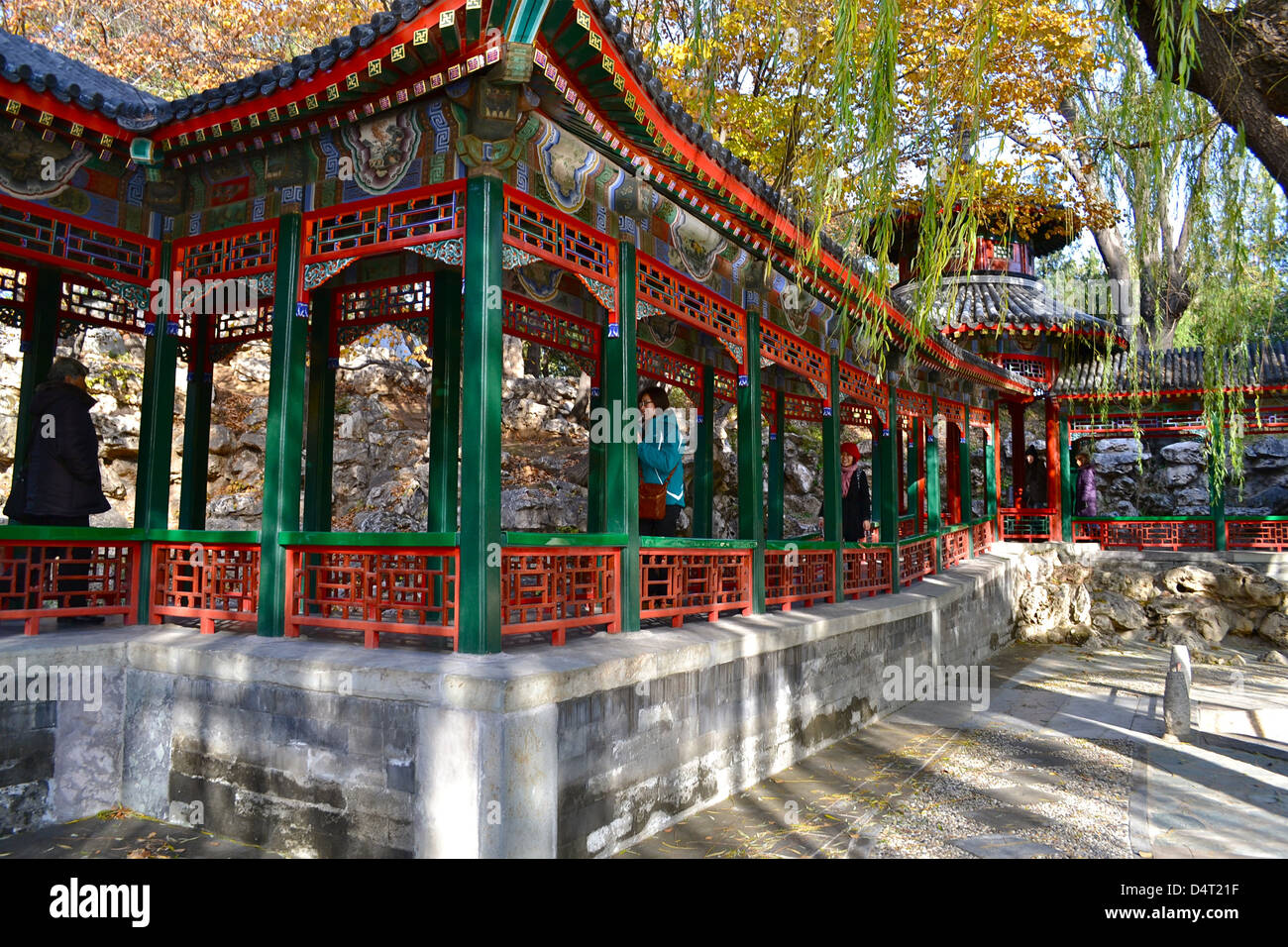 Corridoi di Palazzo d'Estate (Yíhé Yuán) in inverno, Pechino, Cina Foto Stock