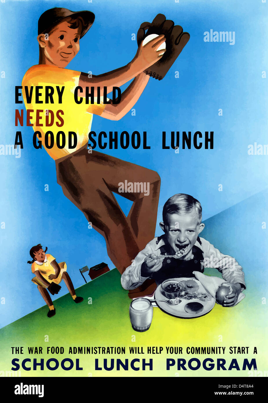 Vintage II Guerra Mondiale Poster raffigurante una sana e attiva i bambini. Foto Stock