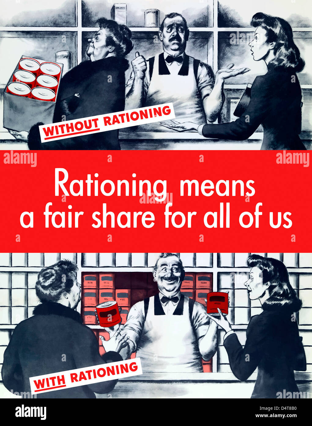 Vintage Guerra Mondiale due poster dimostrando il razionamento alimentare. Foto Stock
