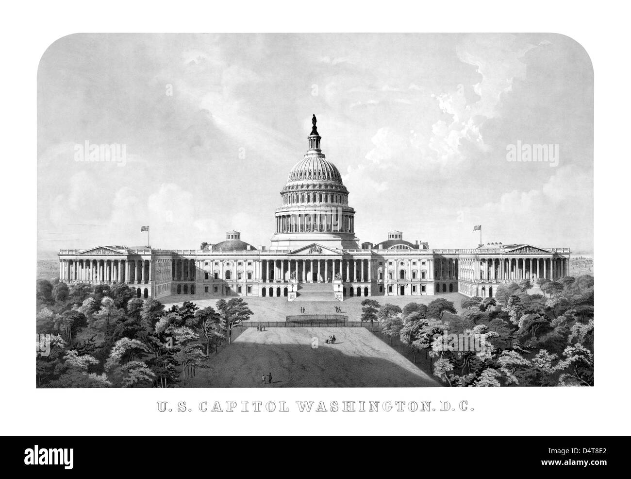 Restaurata digitalmente architettura vintage stampa della United States Capitol Building. Foto Stock