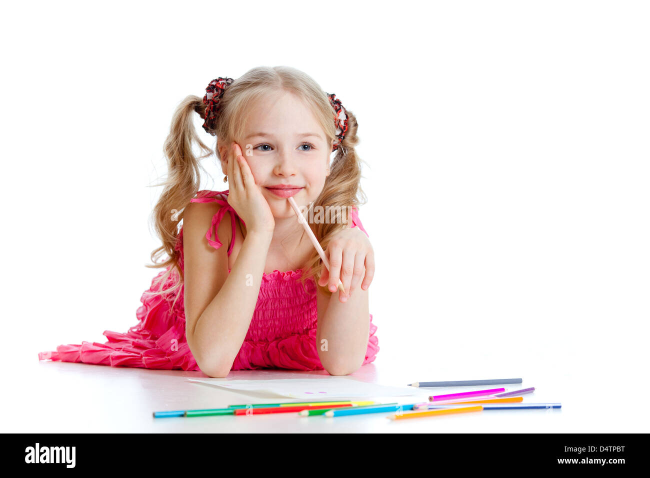 Felice Pretty girl Disegno con matite Foto Stock
