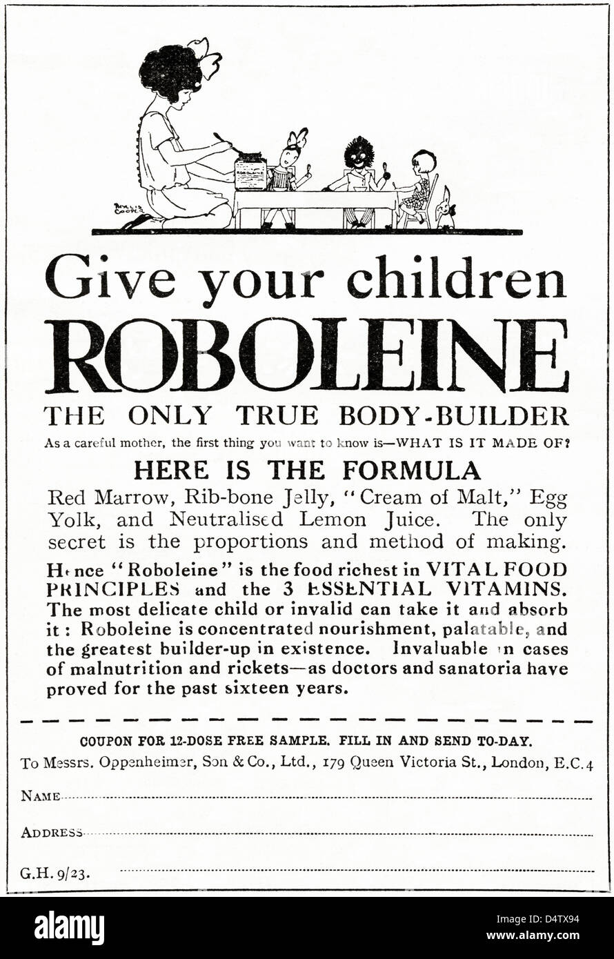 Originale Di 19s Periodo Vintage Annuncio Stampa Dalla Rivista Inglese Pubblicita Salute Roboleine Cibo Per Bambini Con 3 Vitamine Essenziali Foto Stock Alamy