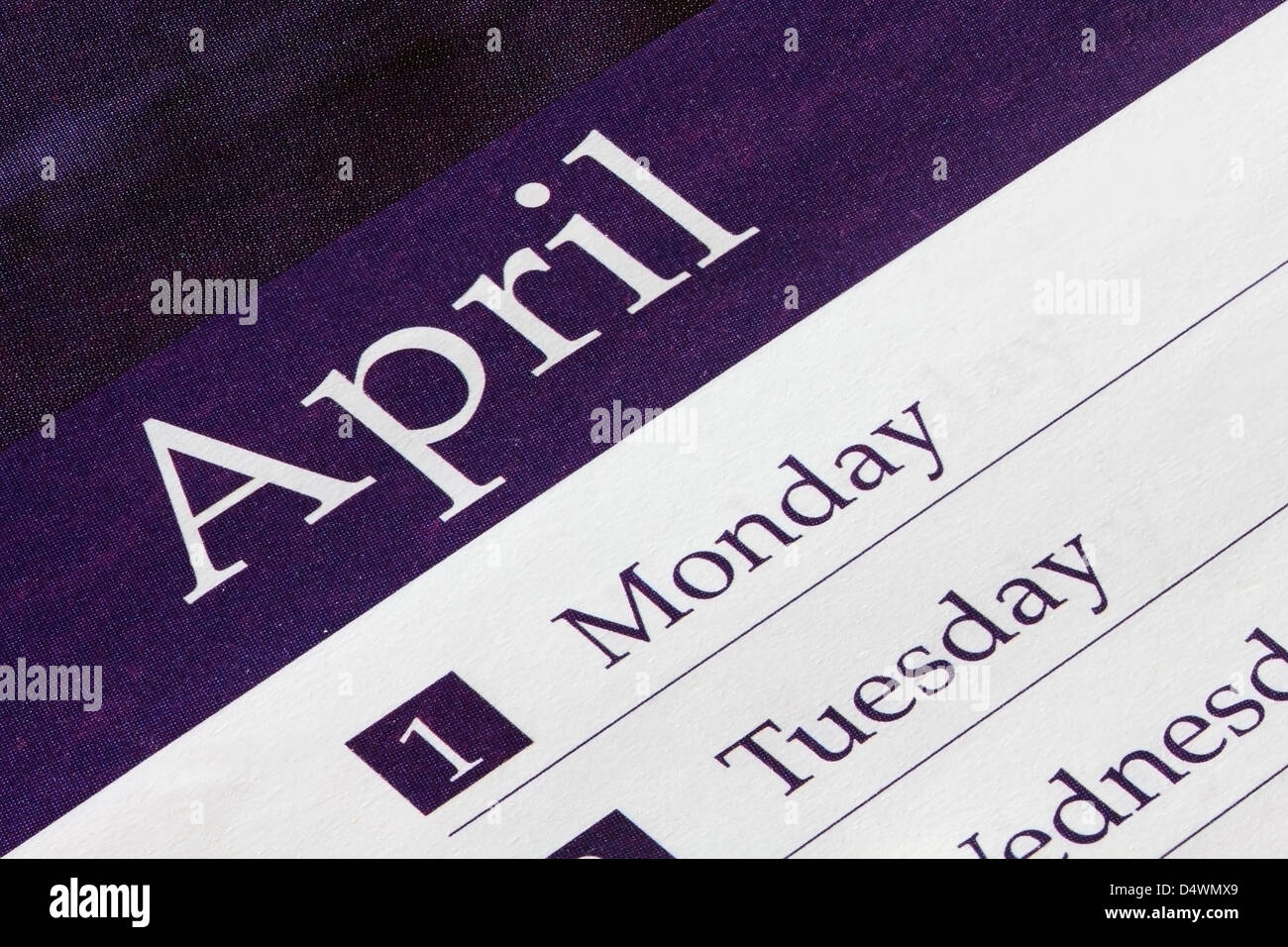 Calendario 1 Aprile 2013 Foto Stock