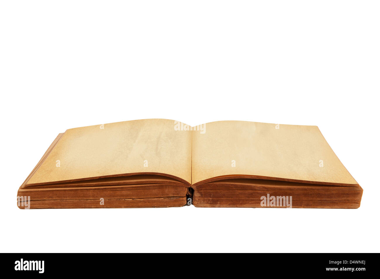 Aperto vecchio libro isolato sfondo bianco Foto Stock