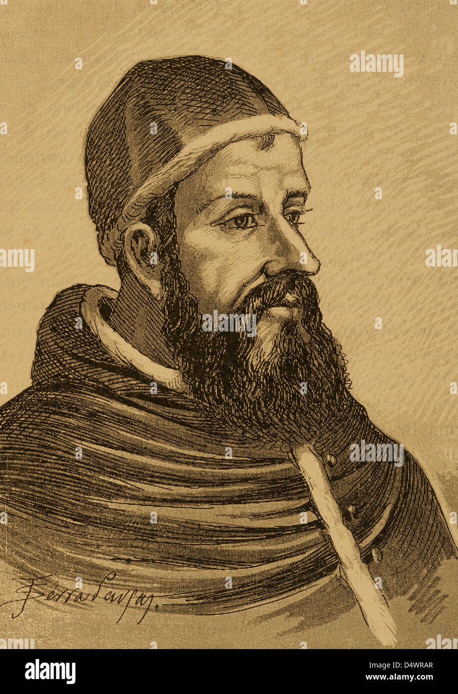 Clemente VII (1478-1534). Papa italiano. Incisione di Giovanni Serra Pausas nella storia della Spagna, 1882. Foto Stock