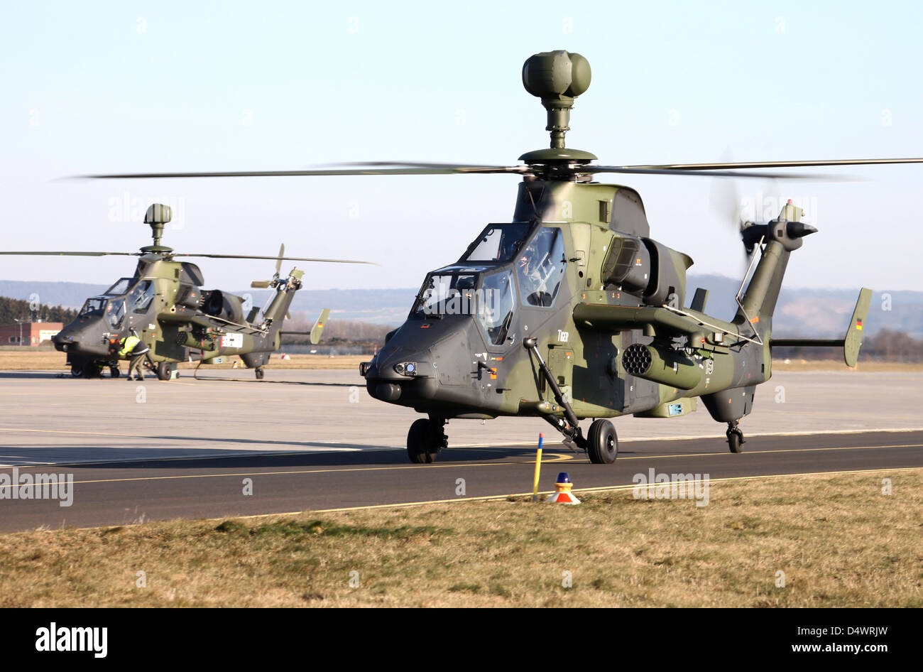 Il tedesco Tiger Eurocopters a Fritzlar Airfield, Germania, in preparazione per l'Afghanistan distribuzione. Foto Stock