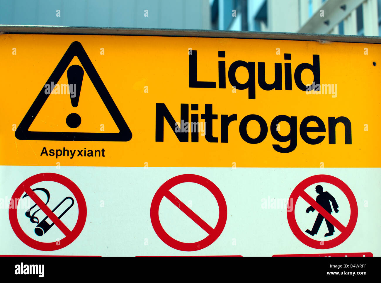 Azoto liquido segno di avvertimento Foto Stock