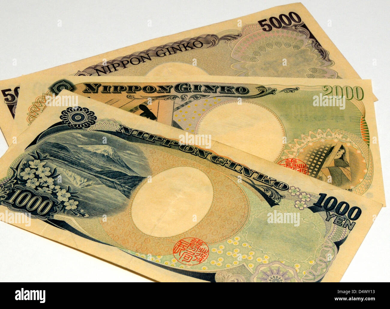 Banca giapponese note Foto Stock