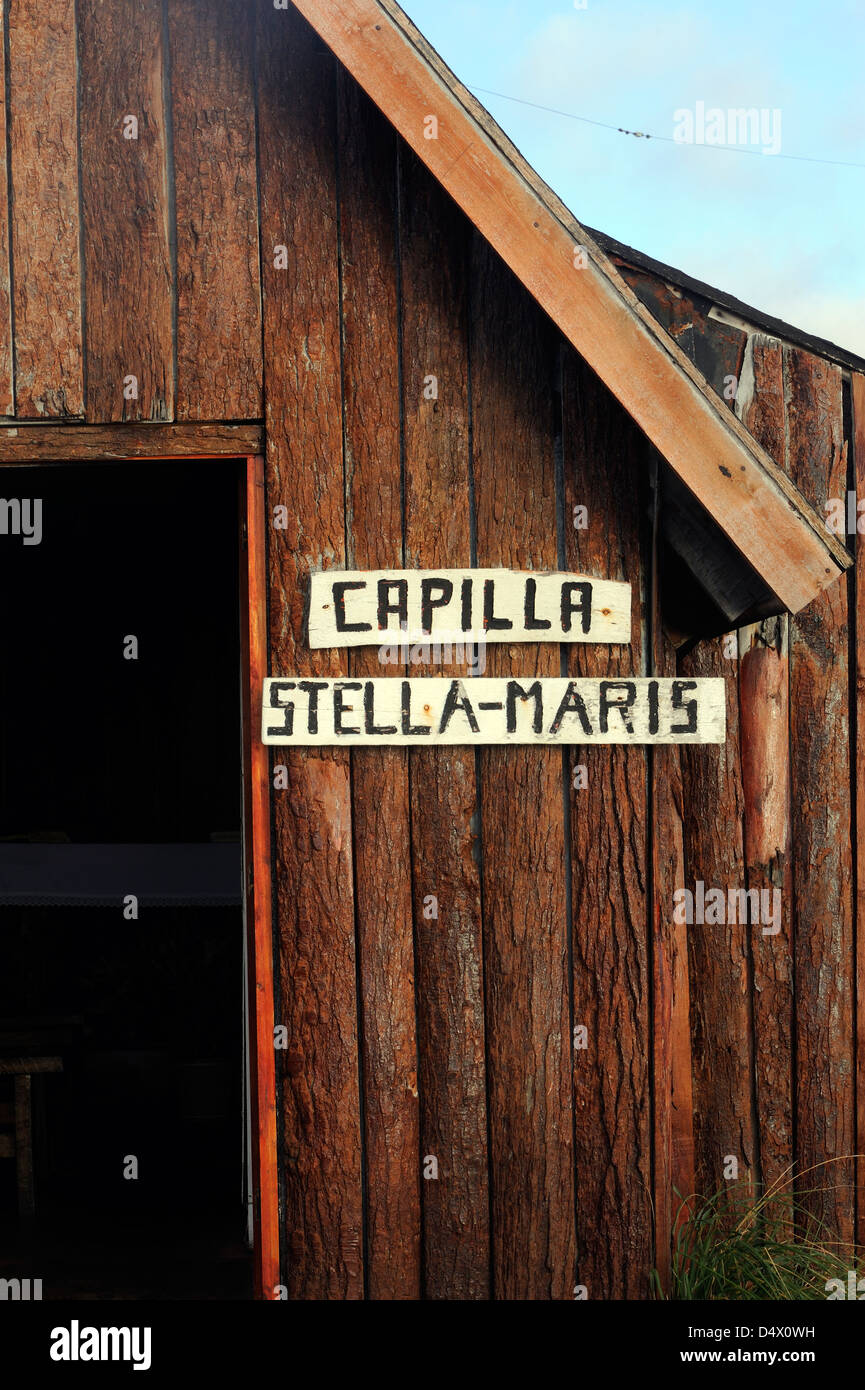 La piccola chiesa della Capella Stella Maris nei pressi di Capo Horn nel Capo Horn Parco Nazionale. Cabo de Hornos, Isla Hornos. Cile Foto Stock