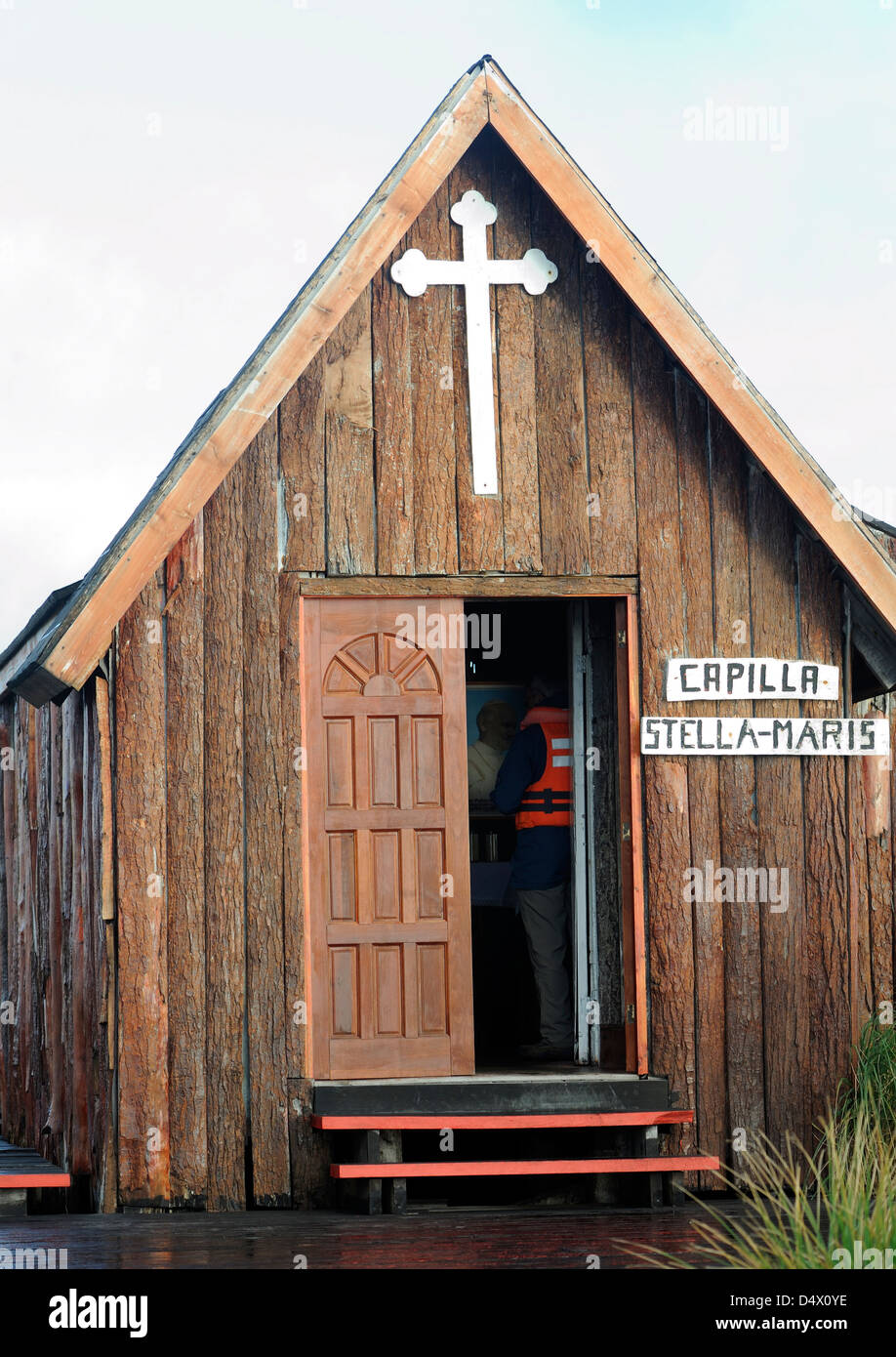 La piccola chiesa della Capella Stella Maris nei pressi di Capo Horn nel Capo Horn Parco Nazionale. Cabo de Hornos, Isla Hornos. Cile Foto Stock