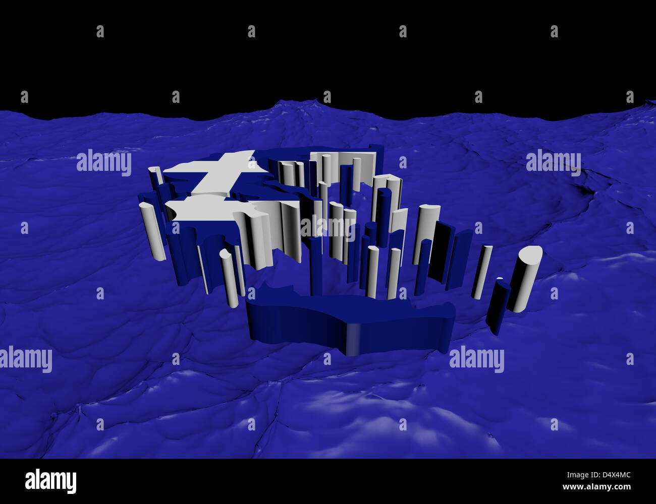 Mappa di Grecia bandiera in astratto illustrazione dell'oceano Foto Stock