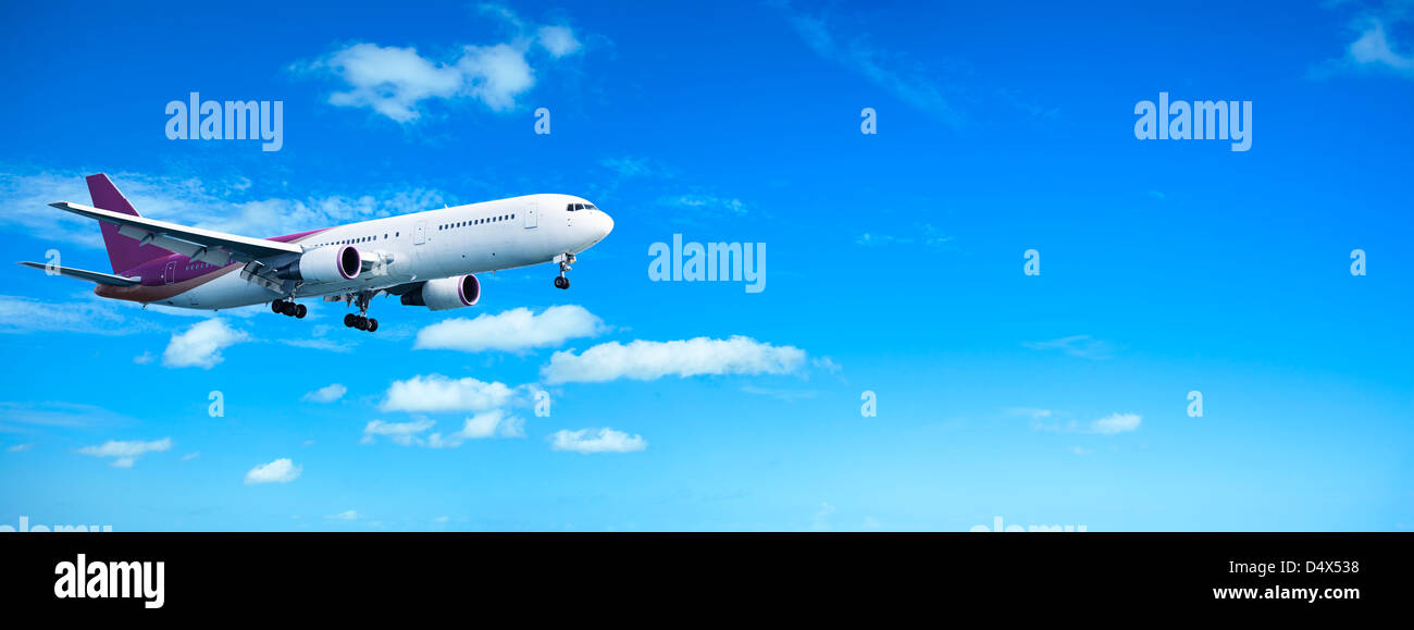 Jet in un cielo. Panorama con un sacco di utili copy-spazio. Foto Stock