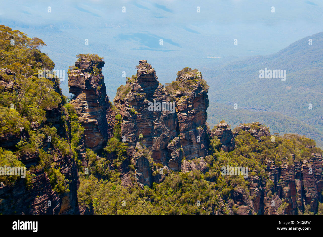 Formazione rocciosa Tre Sorelle, Blue Mountains, Australia. Foto Stock
