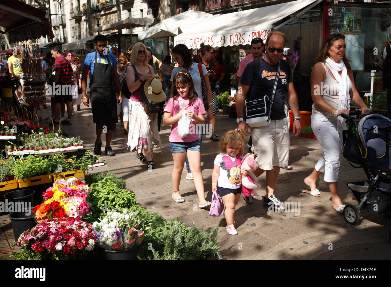 Las Ramblas, che vendono fiori, Barcellona, Spagna Foto Stock