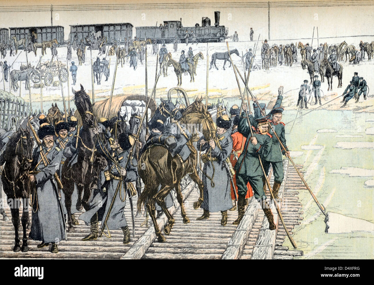 Russo Croce di cavalleria Frozen River voce per la Manciuria durante la guerra Russo-Giapponese (gennaio 1904) Foto Stock