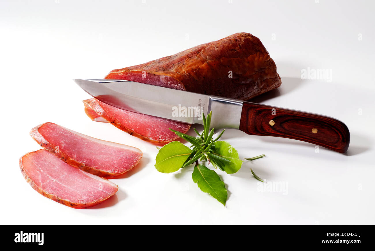 Fette di prosciutto affumicato Foto Stock