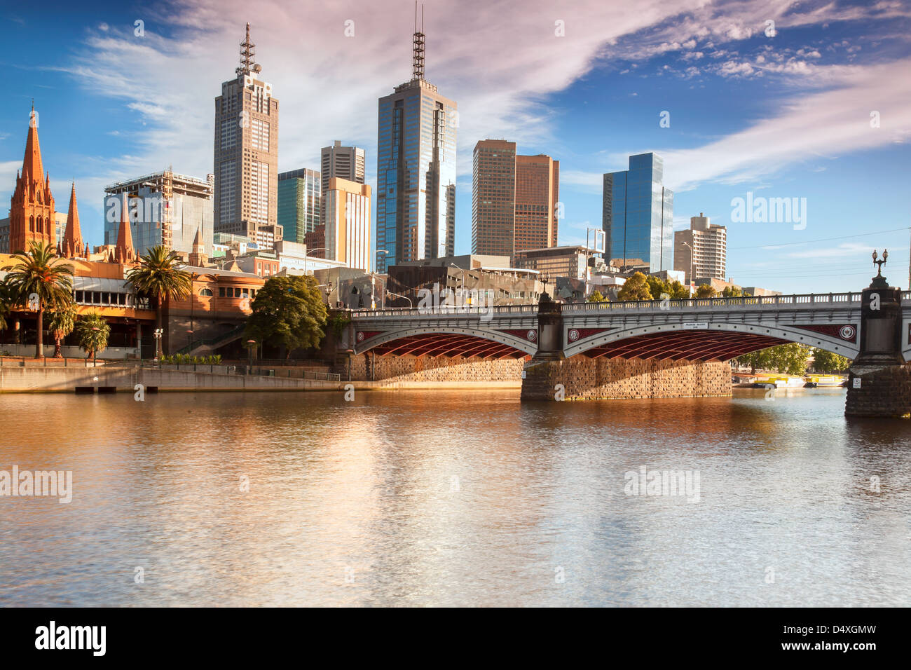 Il CBD di Melbourne dal Southbank Foto Stock