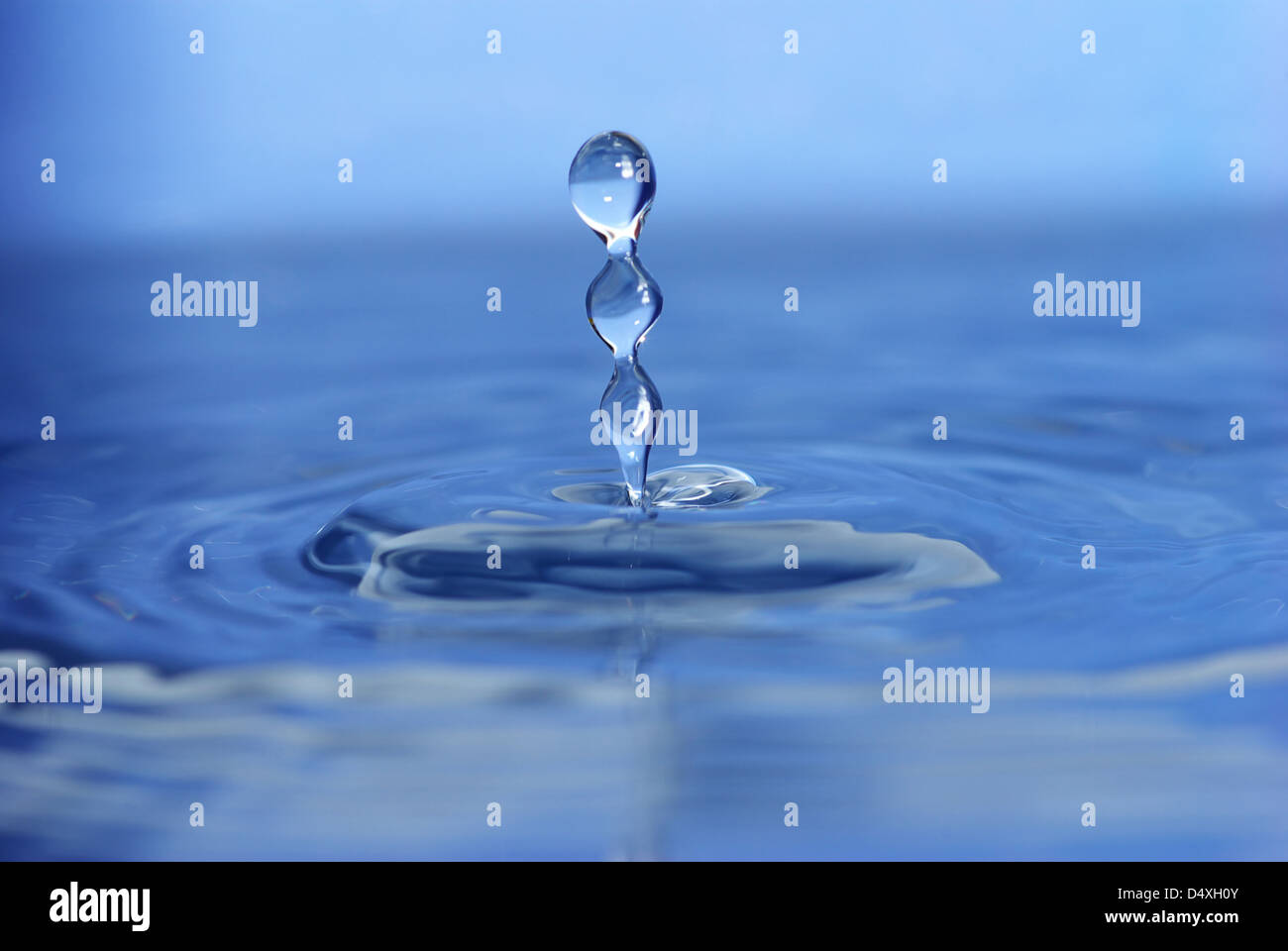 La rotonda trasparente goccia di acqua cade verso il basso Foto Stock